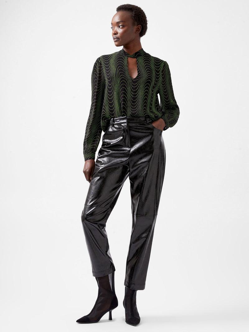 French Connection Grace Alohi Keyhole Blouse Blackout/Vivid Green