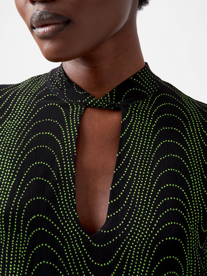 french connection Grace Alohi Keyhole Blouse Blackout/Vivid Green