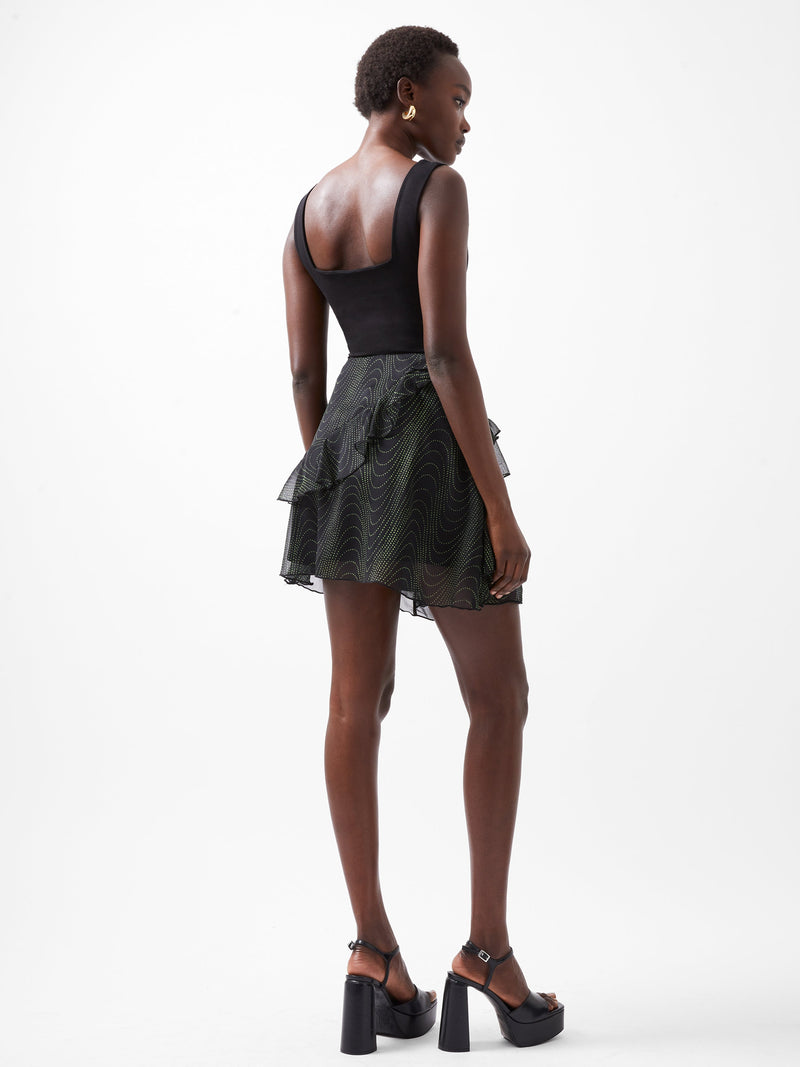 French Connection Grace Artemis Frill Mini Skirt Blackout/Vivid Green