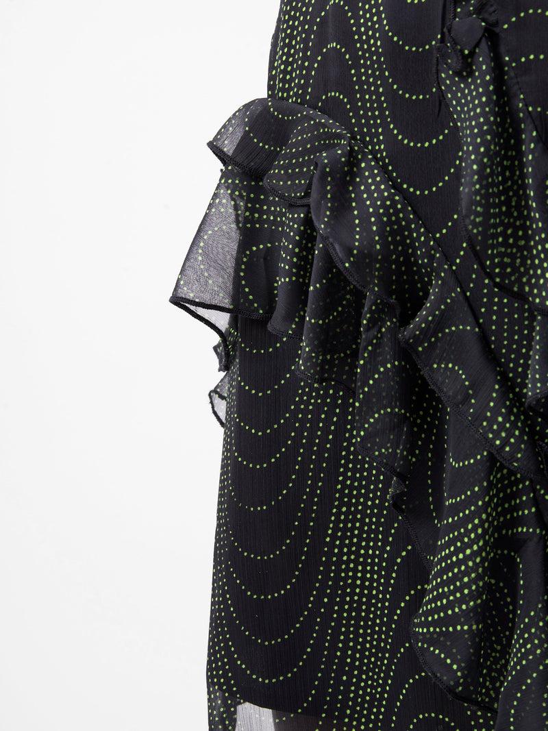 French Connection Grace Artemis Frill Mini Skirt Blackout/Vivid Green