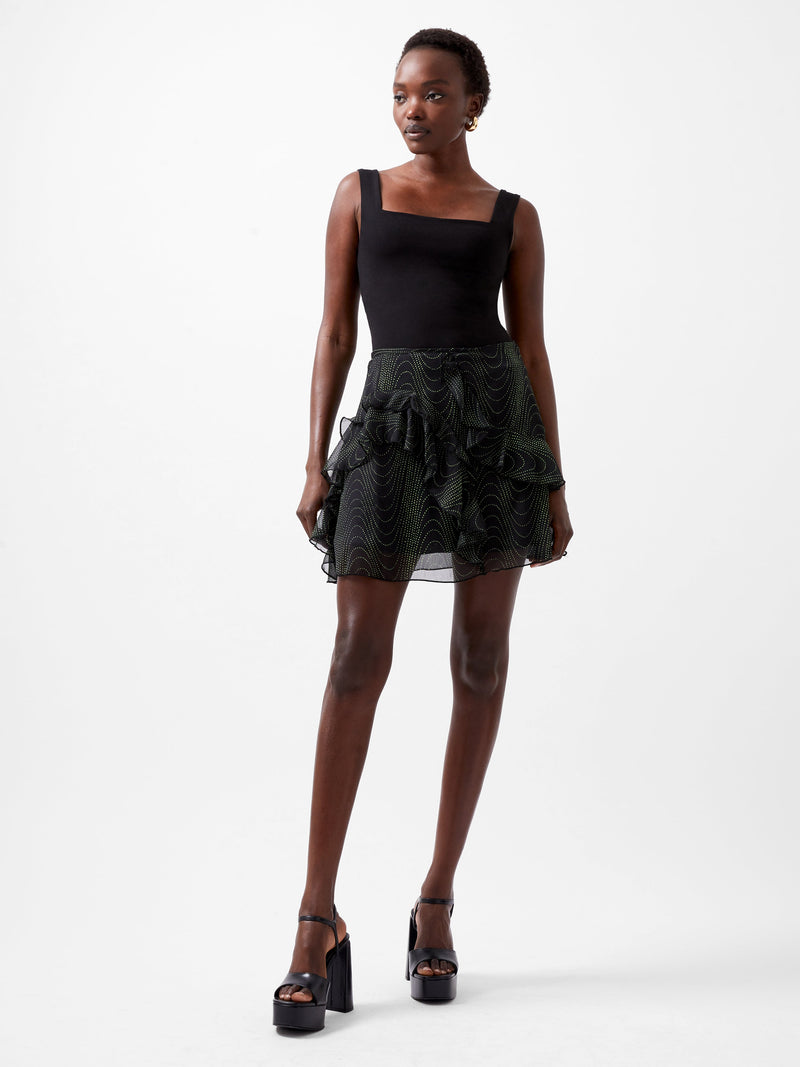 French Connection Grace Artemis Frill Mini Skirt Blackout/Vivid Green