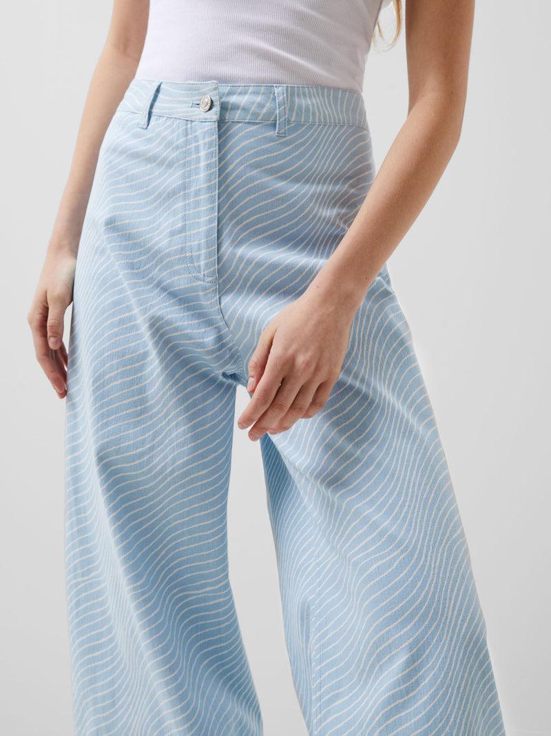 French Connection Hadley Ateena Twill Wide Fit Trousers 34 Inch Blue Mist