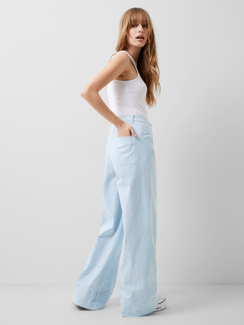 French Connection Hadley Ateena Twill Wide Fit Trousers 34 Inch Blue Mist