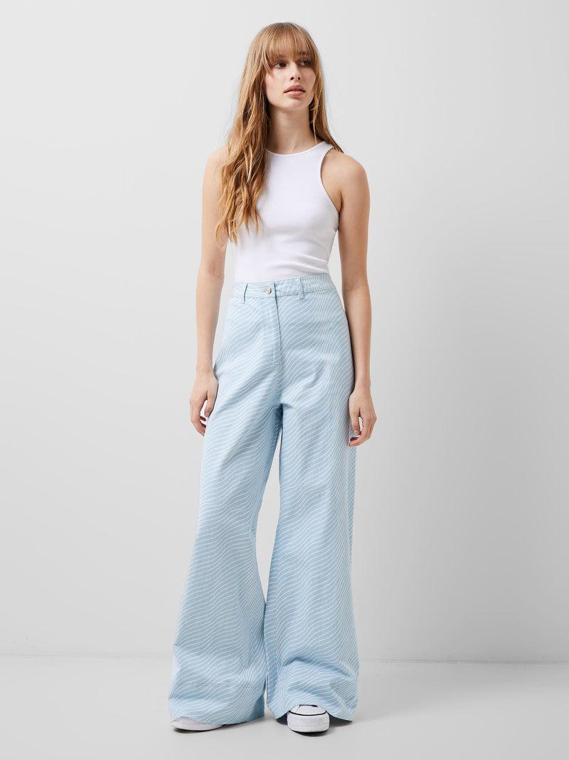 French Connection Hadley Ateena Twill Wide Fit Trousers 34 Inch Blue Mist