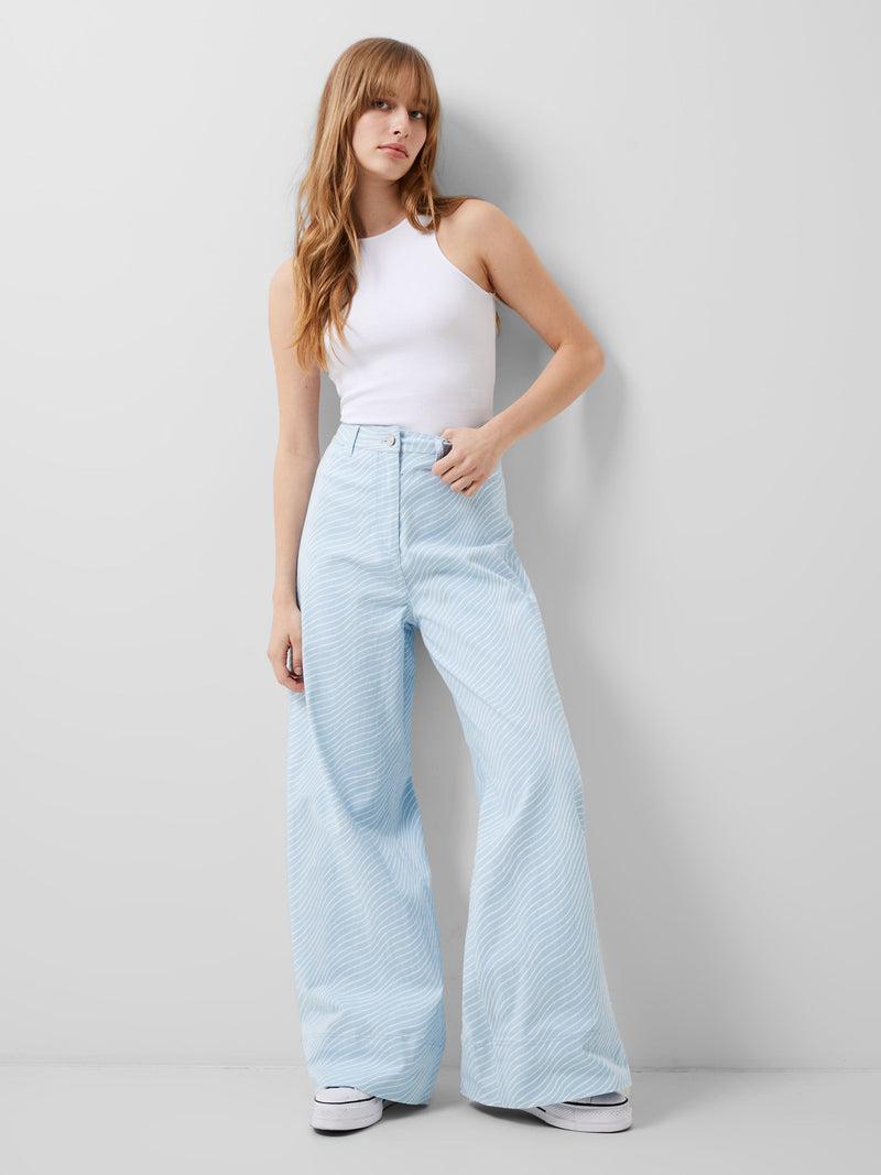 french connection Hadley Ateena Twill Wide Fit Trousers 34 Inch Blue Mist