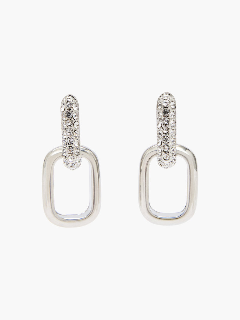 french connection Half Pave Diamante Link Hoop Earrings Rhodium