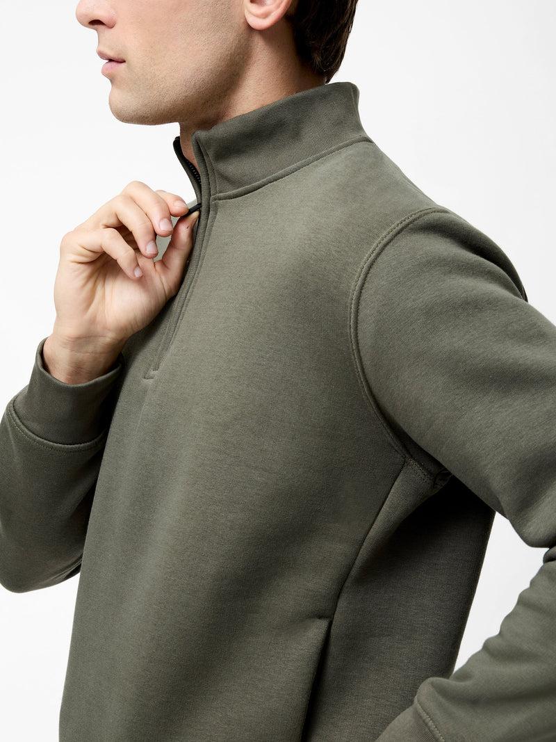 French Connection Half Zip Funnel Neck Sweatshirt Olive Green