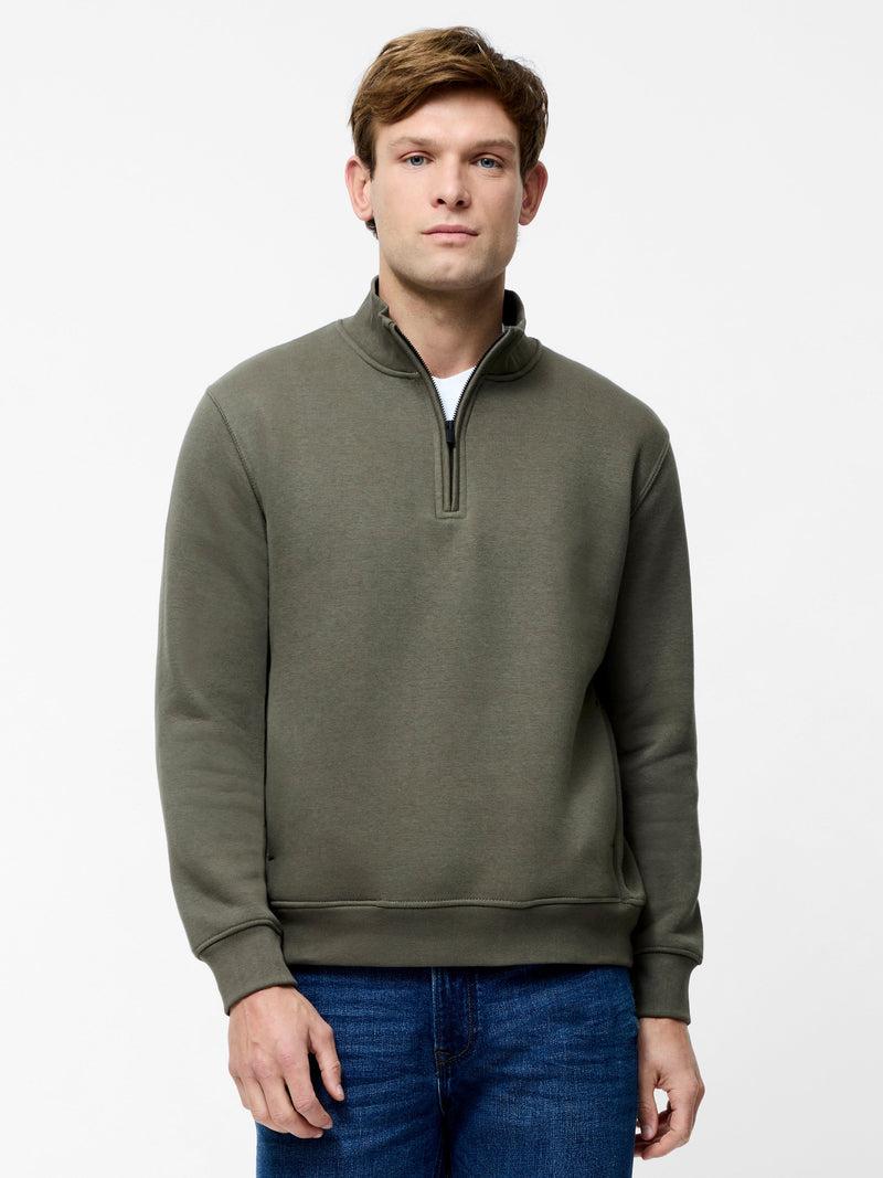 French Connection Half Zip Funnel Neck Sweatshirt Olive Green