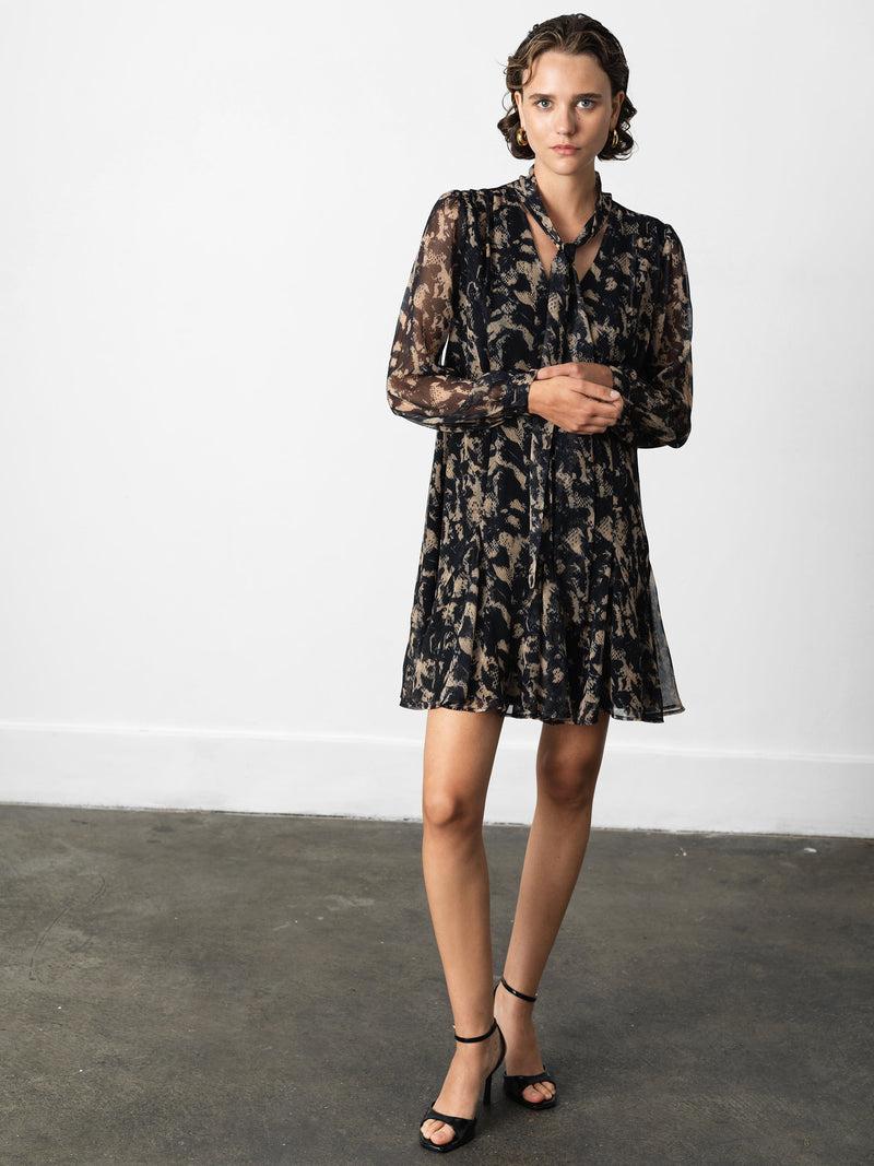 French Connection Hallie Snake Chiffon Mini Dress Yellow Multi