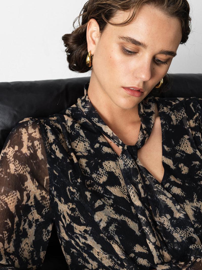 French Connection Hallie Snake Chiffon Mini Dress Yellow Multi