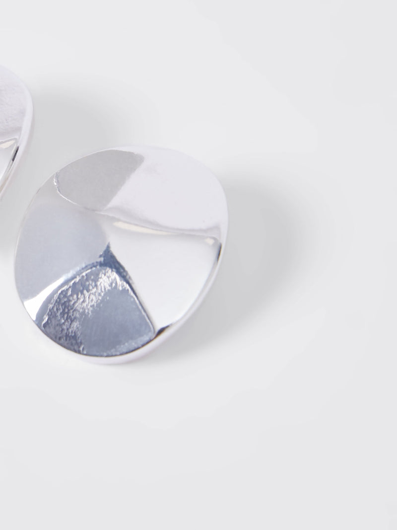 French Connection Hammered Circular Disc Stud Earrings Silver