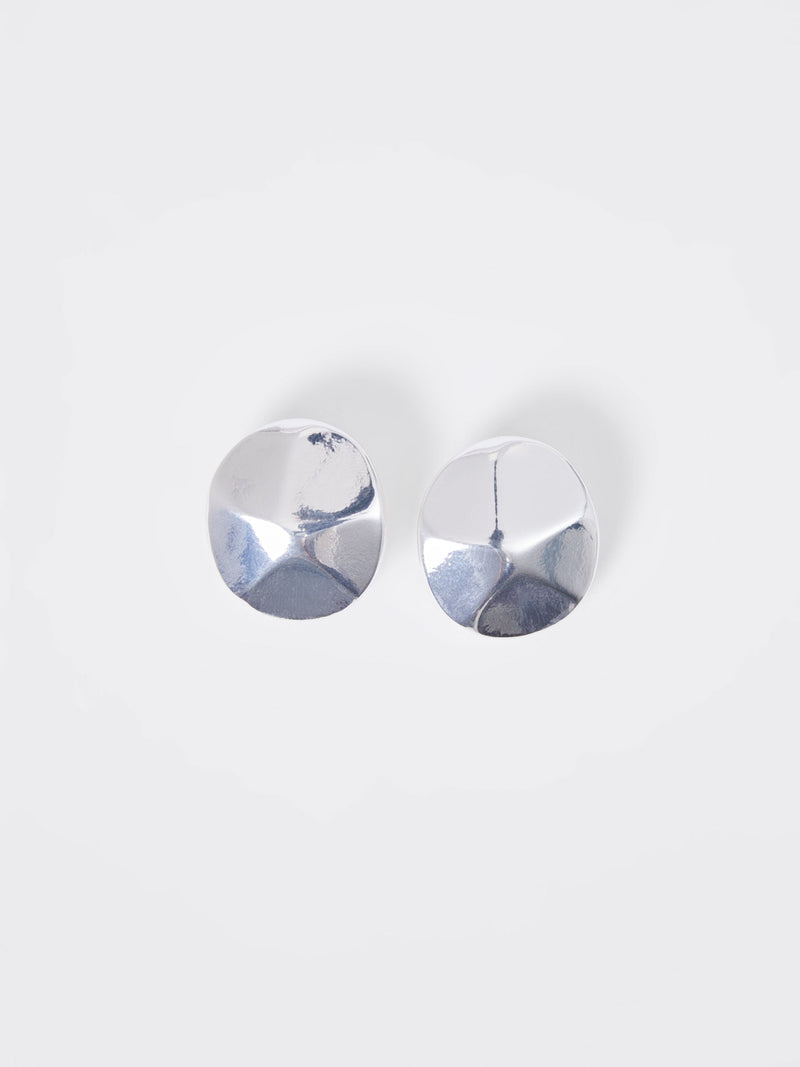 French Connection Hammered Circular Disc Stud Earrings Silver