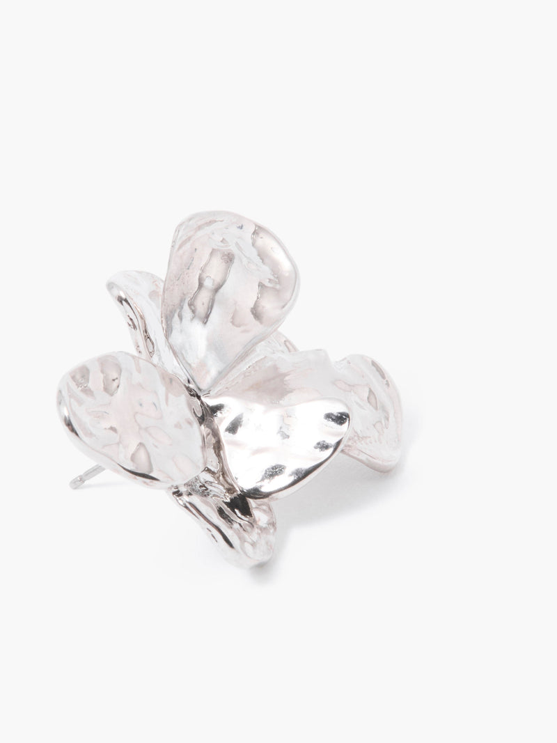 French Connection Hammered Flower Stud Earrings Silver