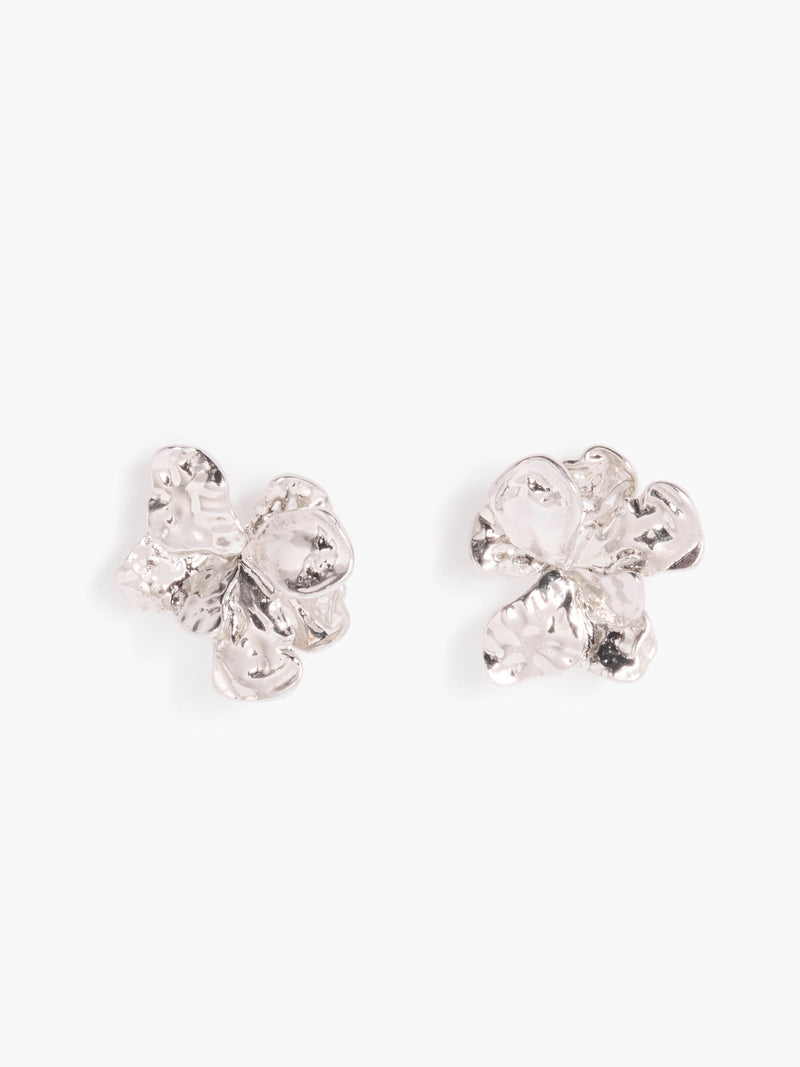 french connection Hammered Flower Stud Earrings Silver