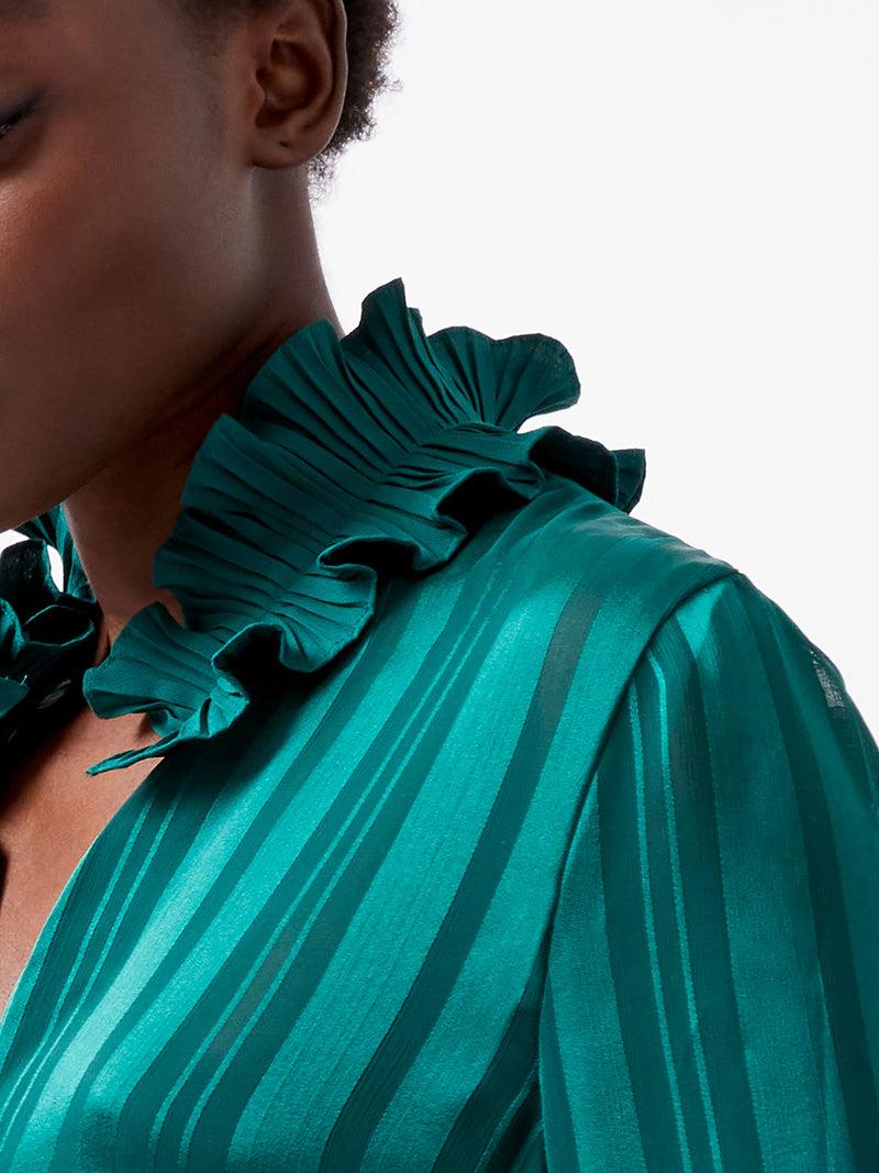 French Connection Hannielie Ruffle Neck Long Sleeve Shirt Forest