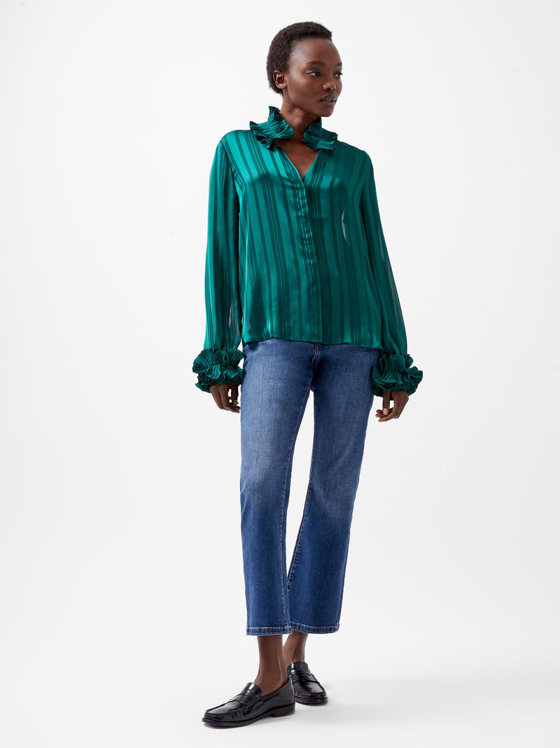 French Connection Hannielie Ruffle Neck Long Sleeve Shirt Forest