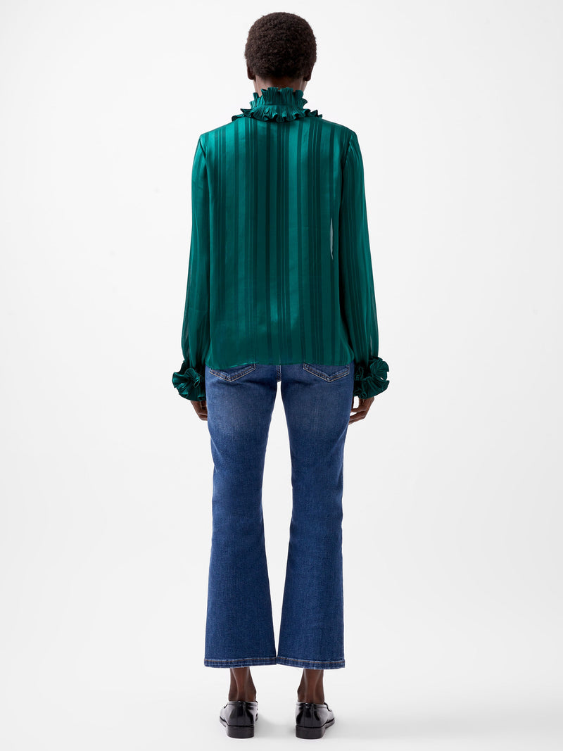 French Connection Hannielie Ruffle Neck Long Sleeve Shirt Forest