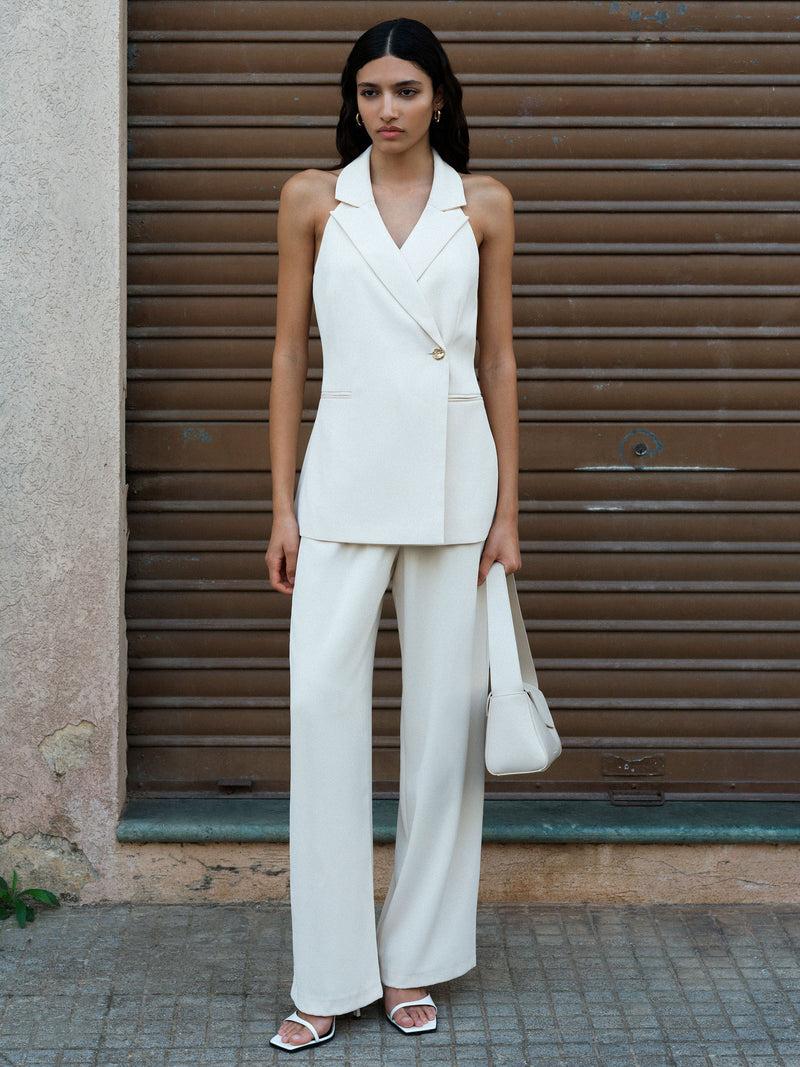 French Connection Harrie Suiting Halterneck Waistcoat Classic Cream