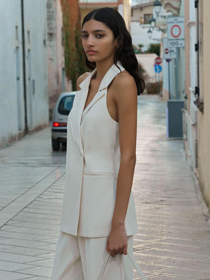 french connection Harrie Suiting Halterneck Waistcoat Classic Cream