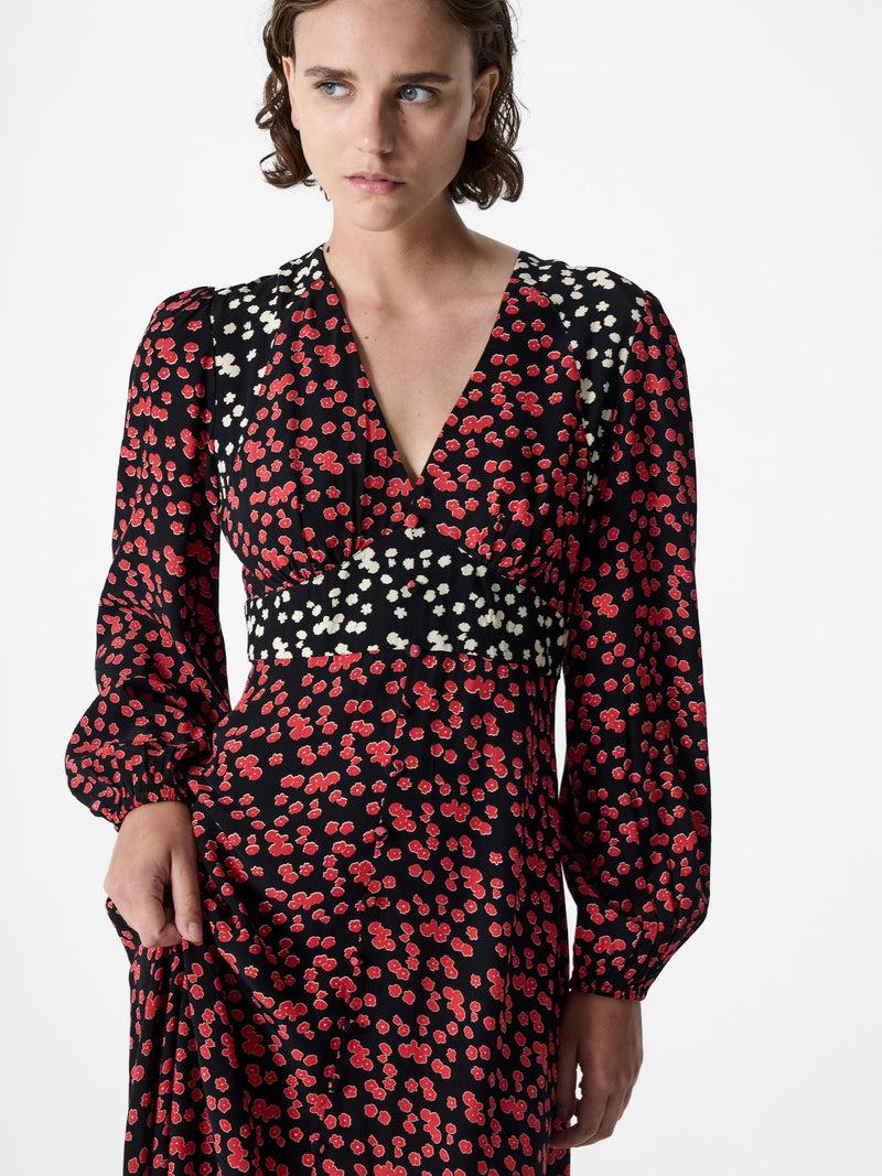 French Connection Harriet Eco Delphine Midi Dress Red Brick Multi