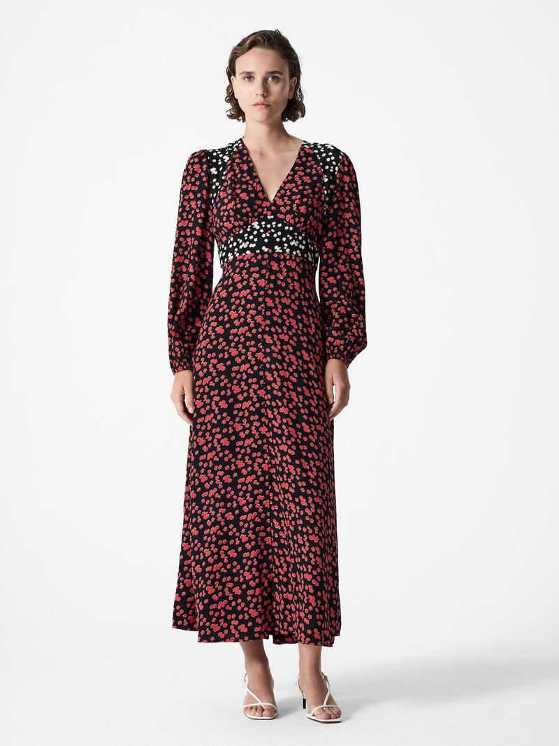 french connection Harriet Eco Delphine Midi Dress Red Brick Multi
