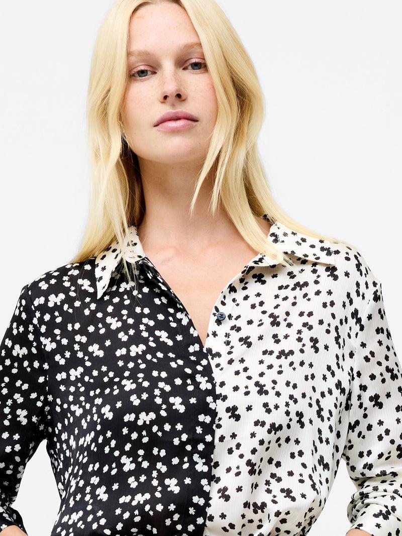 French Connection Harriet Mix Delancey Shirt Blackout Porcelain C