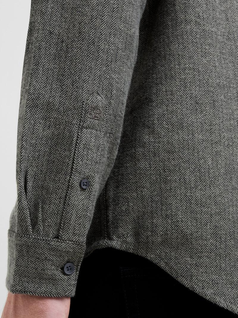 French Connection Herringbone Long Sleeve Regular Fit Shirt Grey