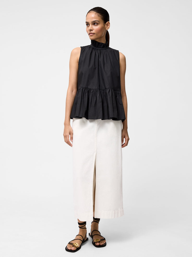 French Connection High Neck Sleeveless Poplin Top Black
