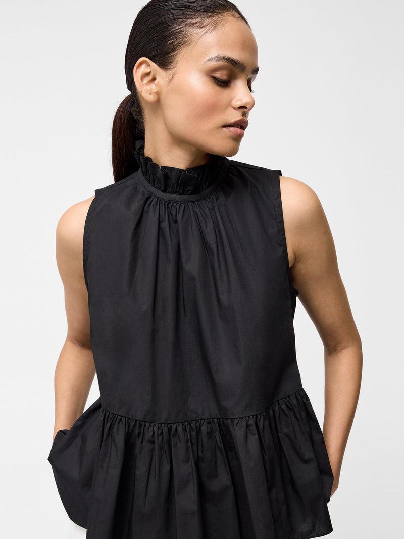French Connection High Neck Sleeveless Poplin Top Black