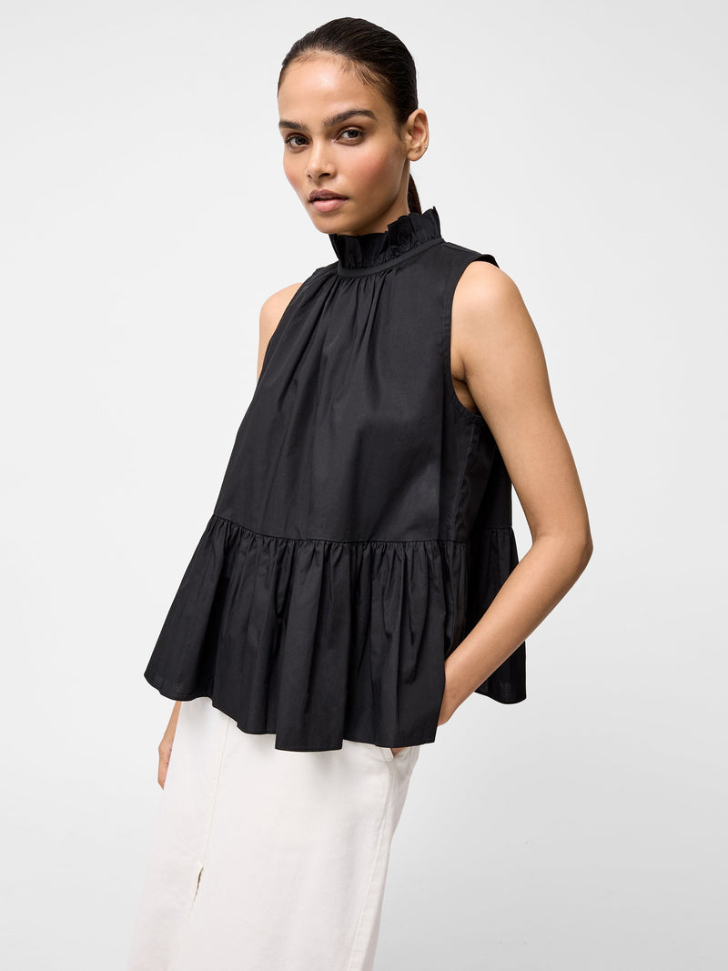 French Connection High Neck Sleeveless Poplin Top Black