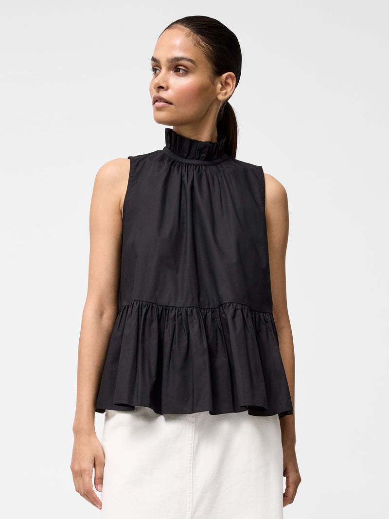 french connection High Neck Sleeveless Poplin Top Black