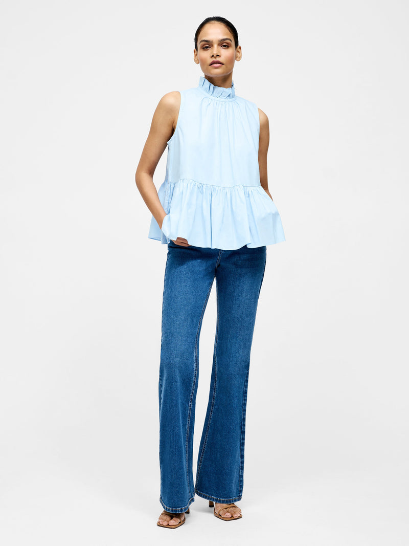 French Connection High Neck Sleeveless Poplin Top Cashmere Blue