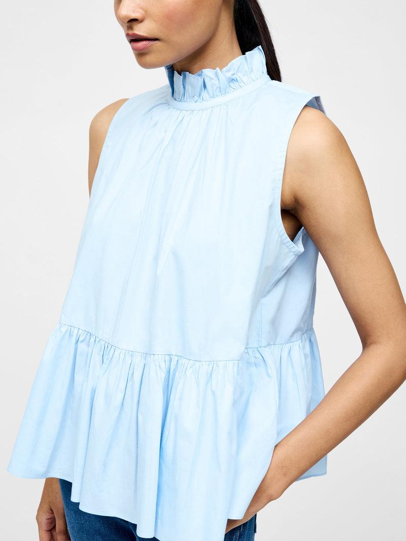 French Connection High Neck Sleeveless Poplin Top Cashmere Blue