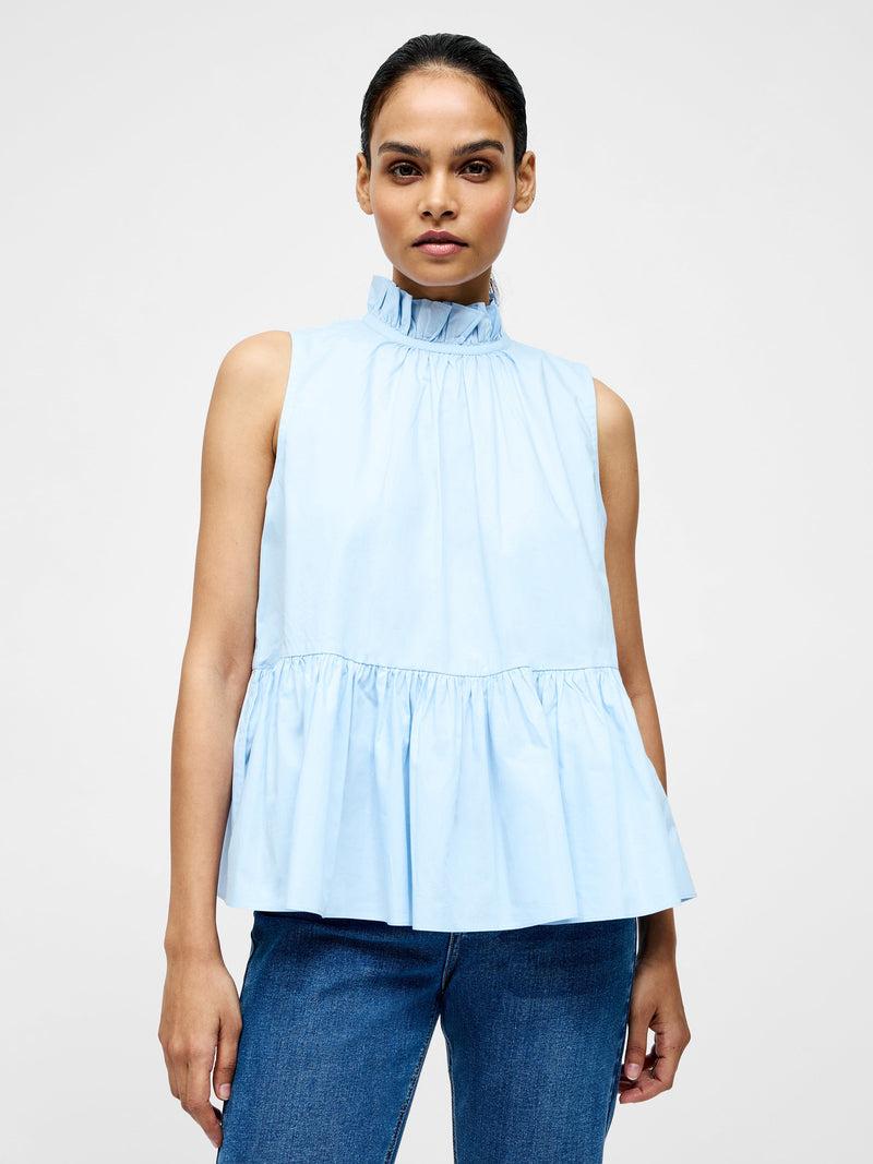 french connection High Neck Sleeveless Poplin Top Cashmere Blue