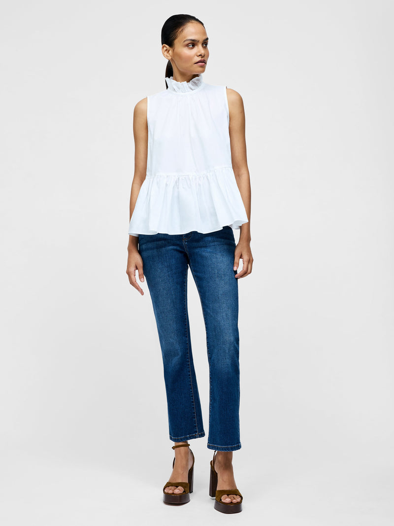 French Connection High Neck Sleeveless Poplin Top Linen White
