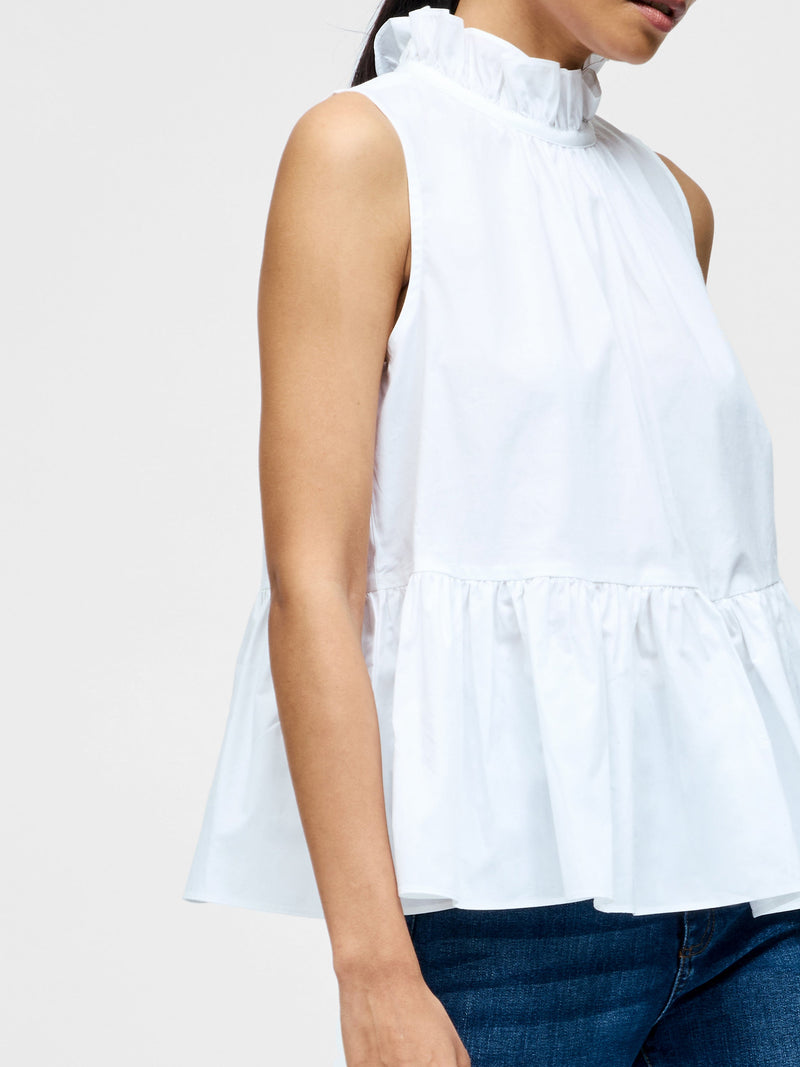 French Connection High Neck Sleeveless Poplin Top Linen White