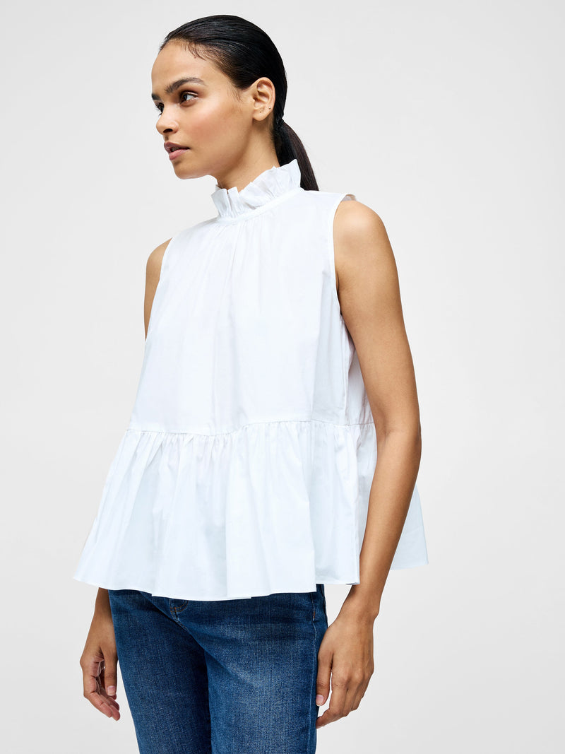 French Connection High Neck Sleeveless Poplin Top Linen White