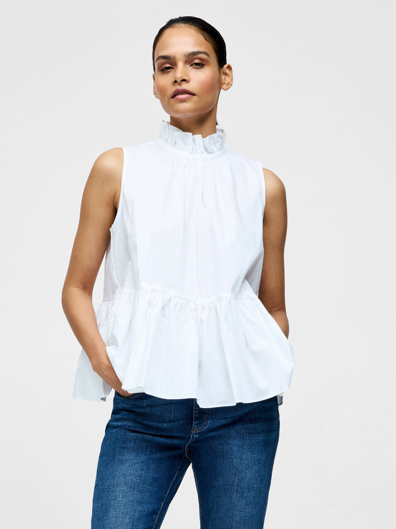 french connection High Neck Sleeveless Poplin Top Linen White