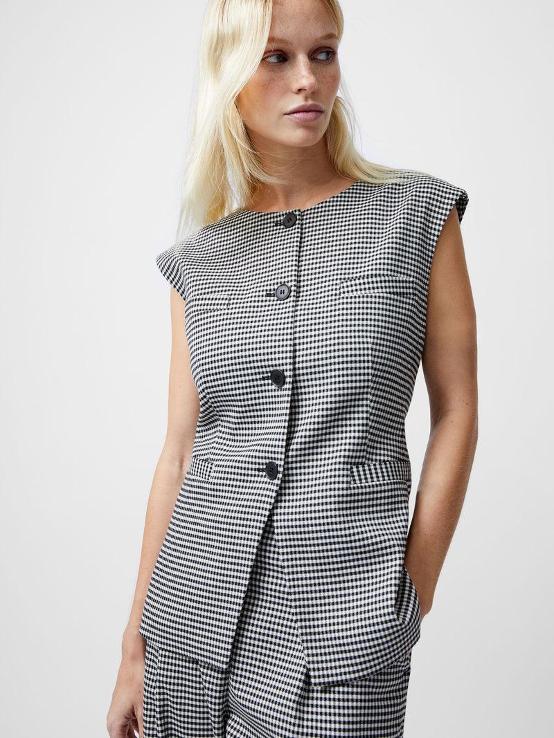 French Connection Holden Houndstooth Crew Neck Waistcoat Black/Ecru