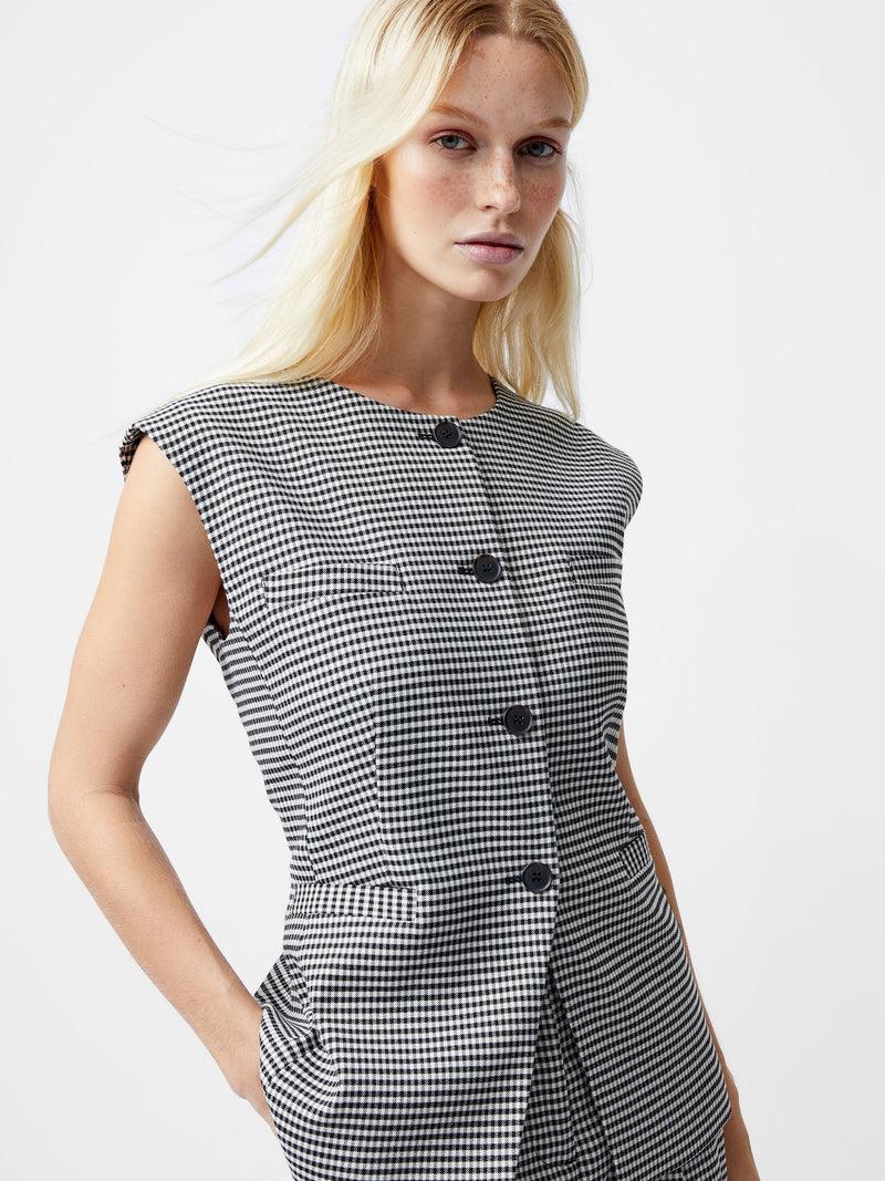 french connection Holden Houndstooth Crew Neck Waistcoat Black/Ecru