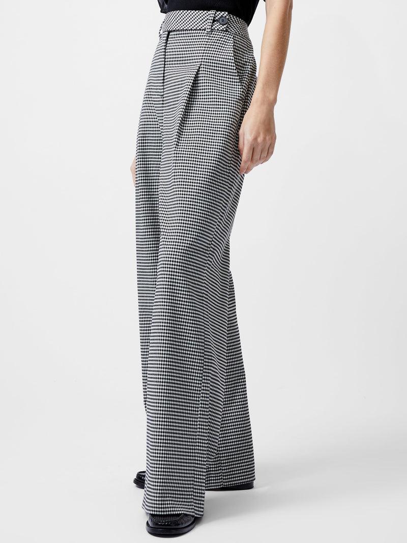 French Connection Holden Houndstooth Wide Leg Trousers Black/Ecru