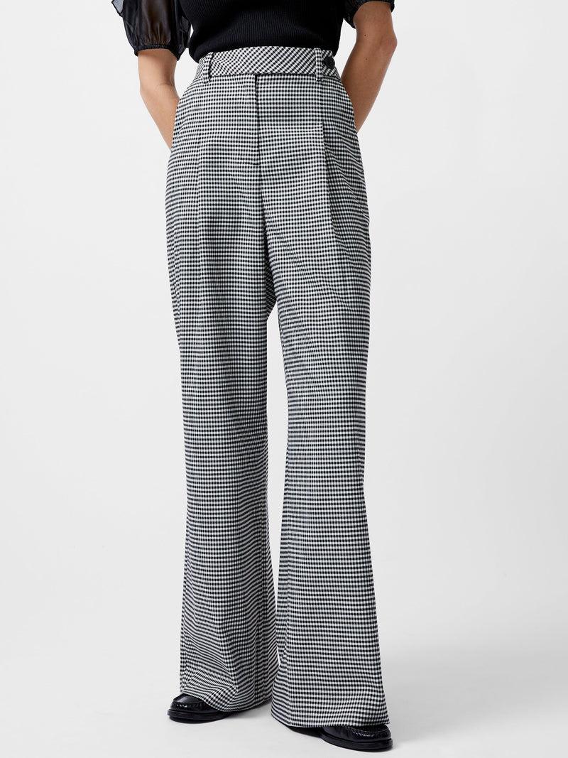 French Connection Holden Houndstooth Wide Leg Trousers Black/Ecru
