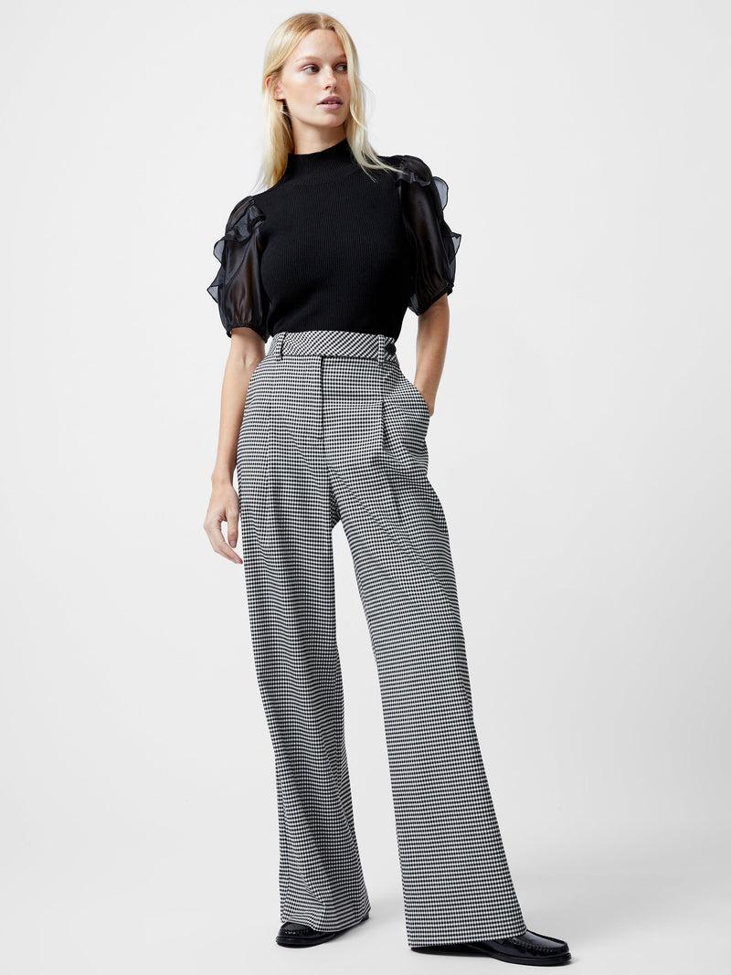 french connection Holden Houndstooth Wide Leg Trousers Black/Ecru