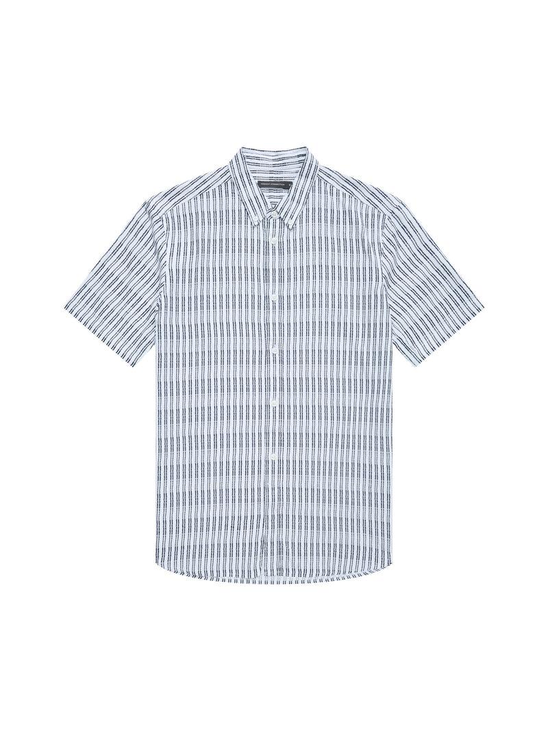 french connection Horver Viscose Short Sleeve Oxford Shirt Salt/Marine