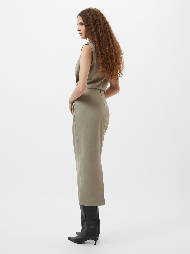 French Connection Imola Ruched Midi Skirt Green Smoke