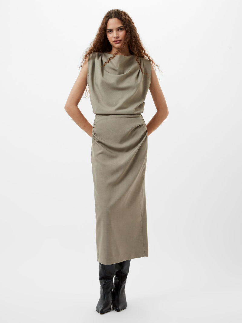 french connection Imola Ruched Midi Skirt Green Smoke