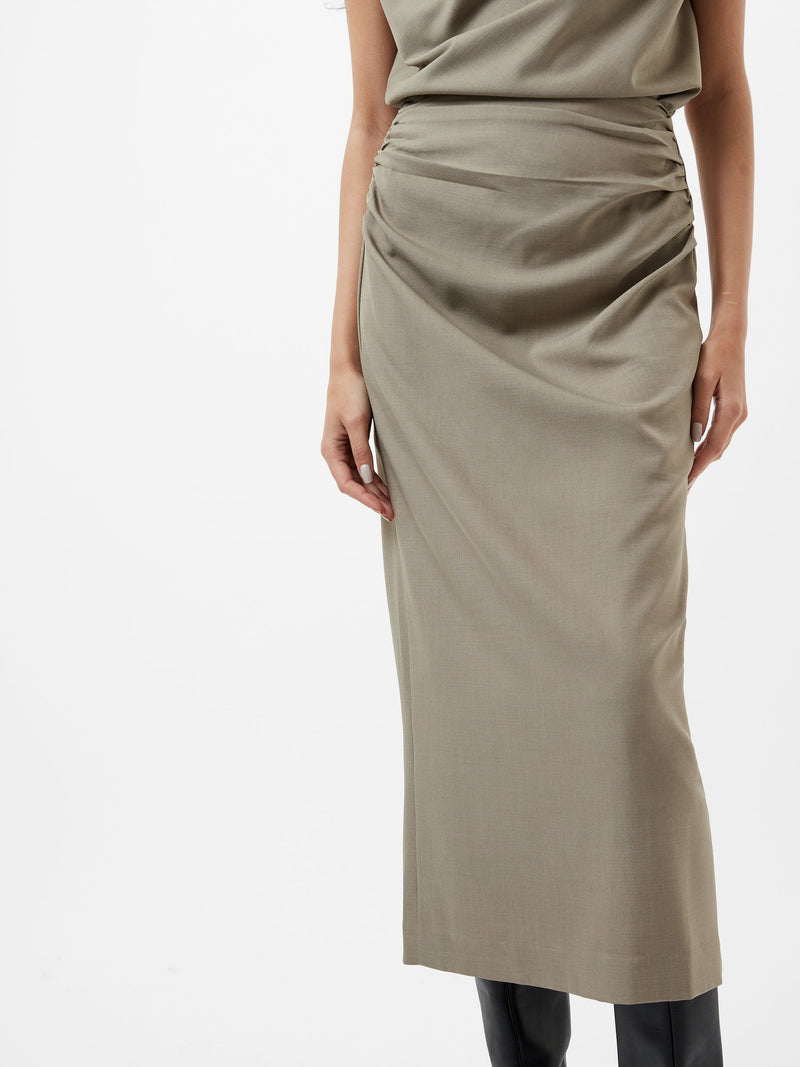 French Connection Imola Ruched Midi Skirt Green Smoke