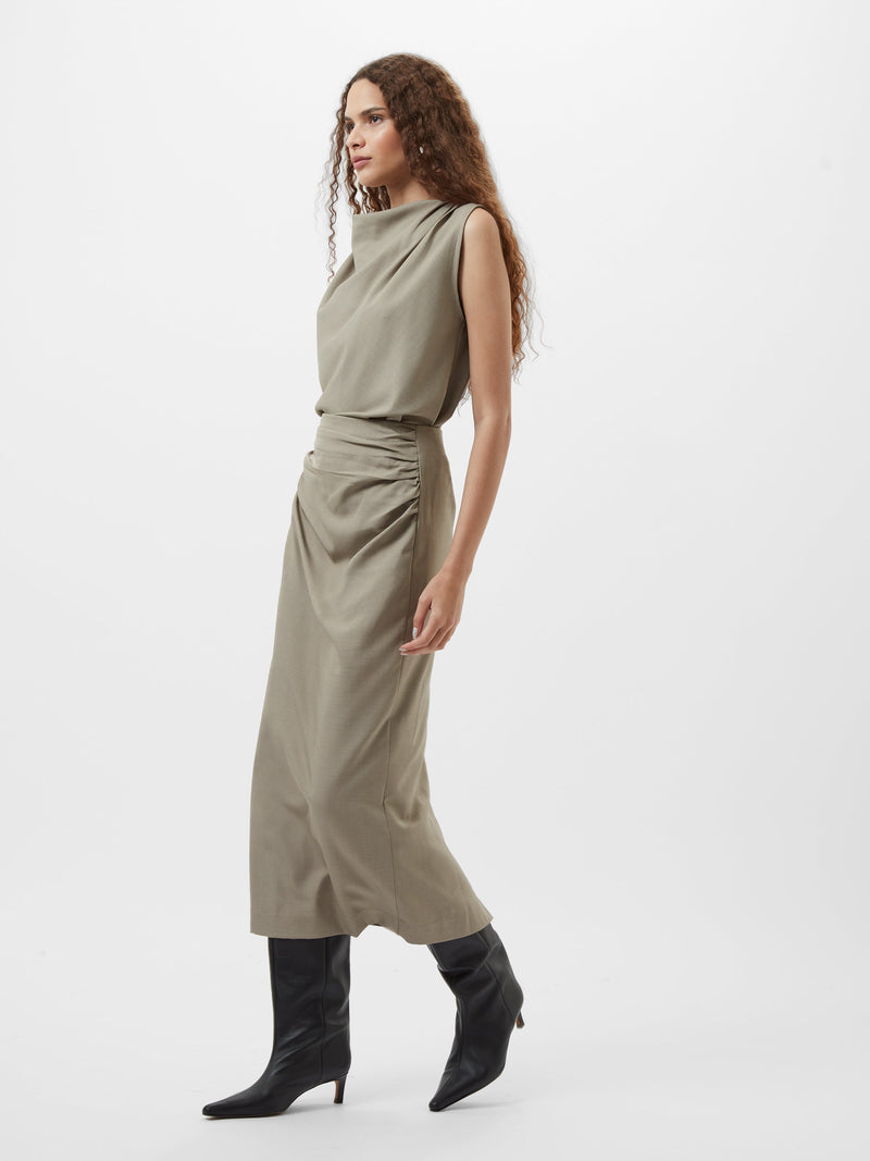 French Connection Imola Ruched Sleeveless Top Green Smoke