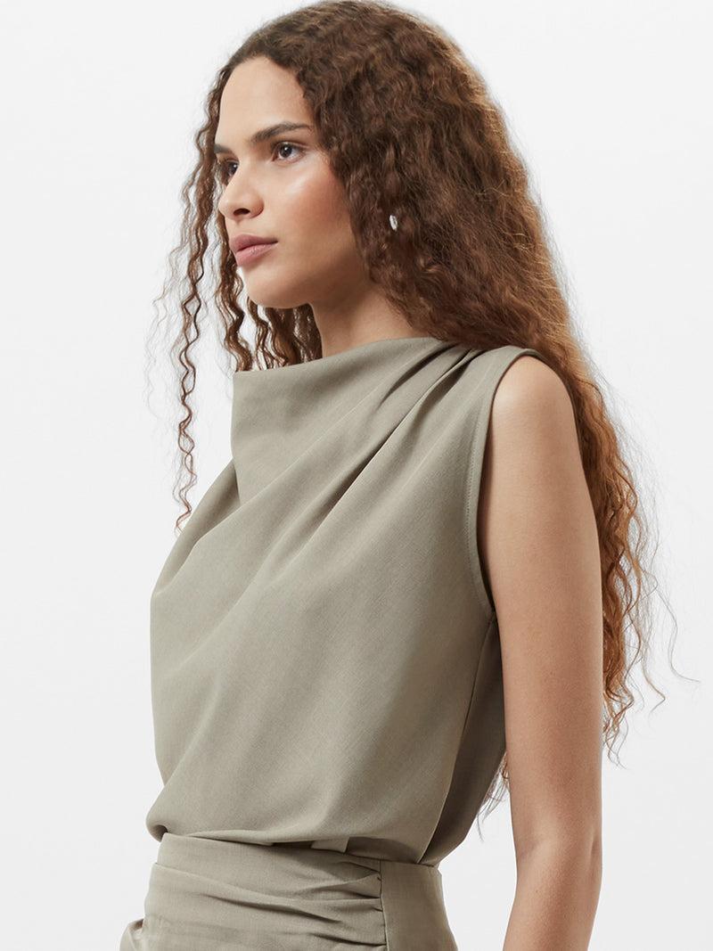 french connection Imola Ruched Sleeveless Top Green Smoke
