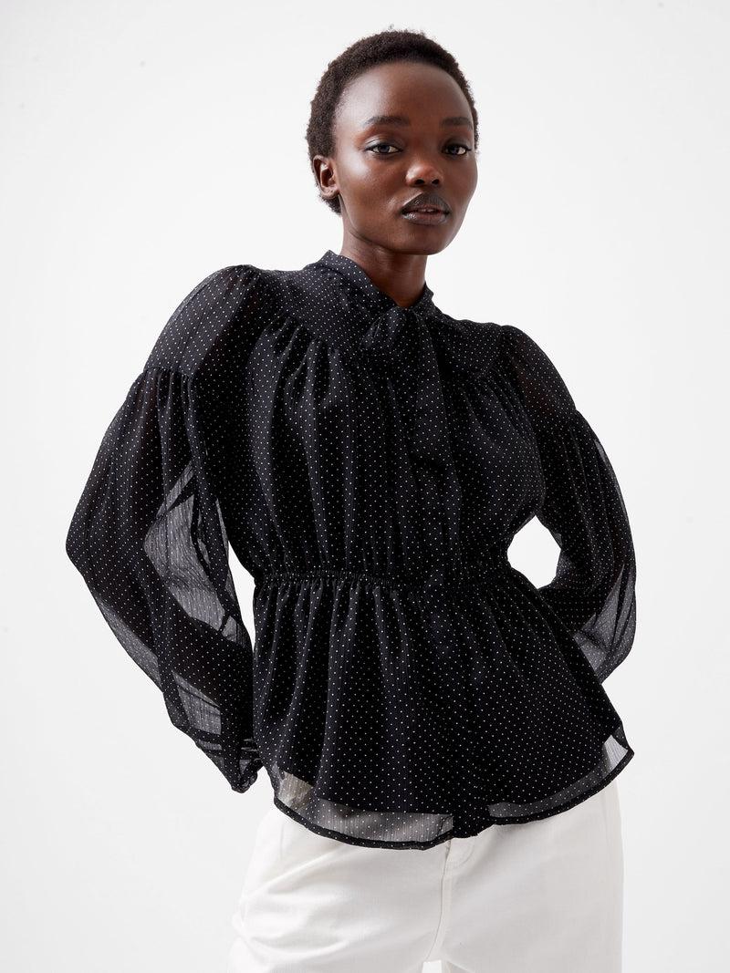 French Connection Ines Chiffon Fitted Waist Blouse Blackout/Summer Whit